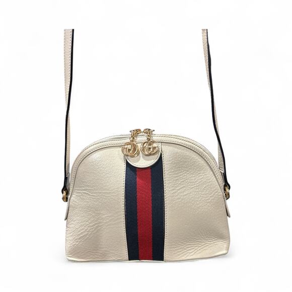 GUCCI Textured Dollar Calfskin Web Small Ophidia Dome Shoulder Bag Mystic White - Picture 3 of 14